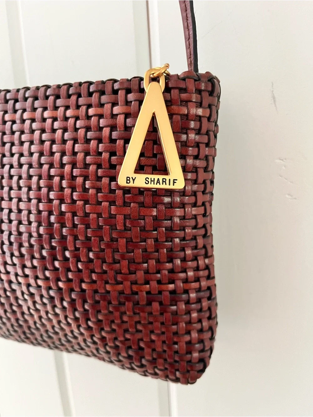 Americana by Sharif Woven Mini Crossbody Bag in Rich Brown with Gold Accent